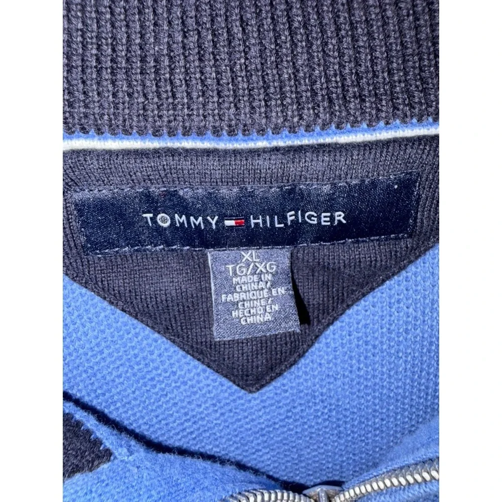 Tommy Hilfiger Mens XL Light Blue Quarter Zip Cotton Knit Sweater 673681